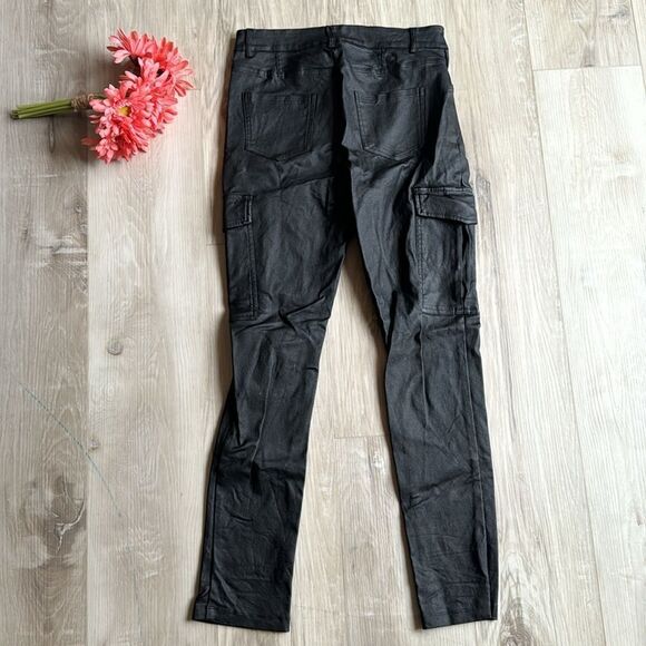 Chocolate Faux Black Leather Pants Leggings, Lined Medium - Picture 2 of 6